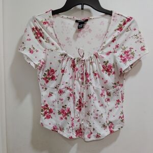 NWOT Just Polly Corset-Style Floral White and Pink Women's Top